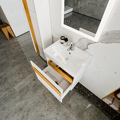 Бриклаер Мебель для ванной Берлин 60 белая с ручкой дуб золотой – фотография-7